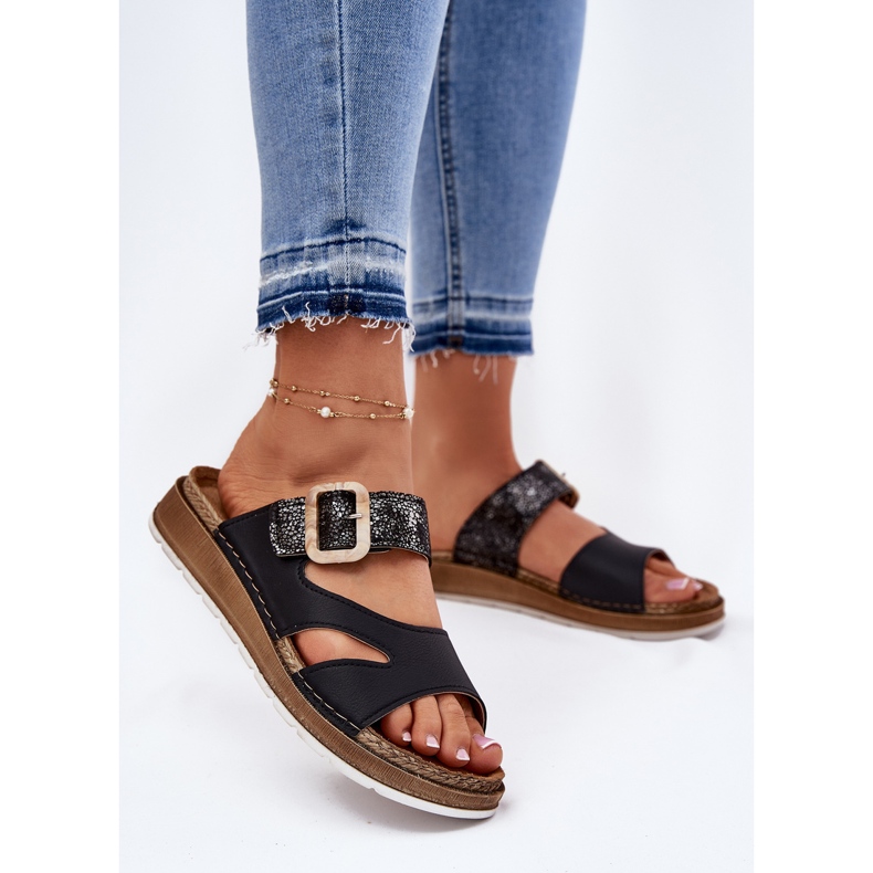 Flipes femininos leves com fivela preta do Inblu GS000055 preto 2