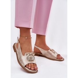 S.Barski Sandálias elegantes com decoração de salto plano S. Barski KV51-003 Gold dourado 2