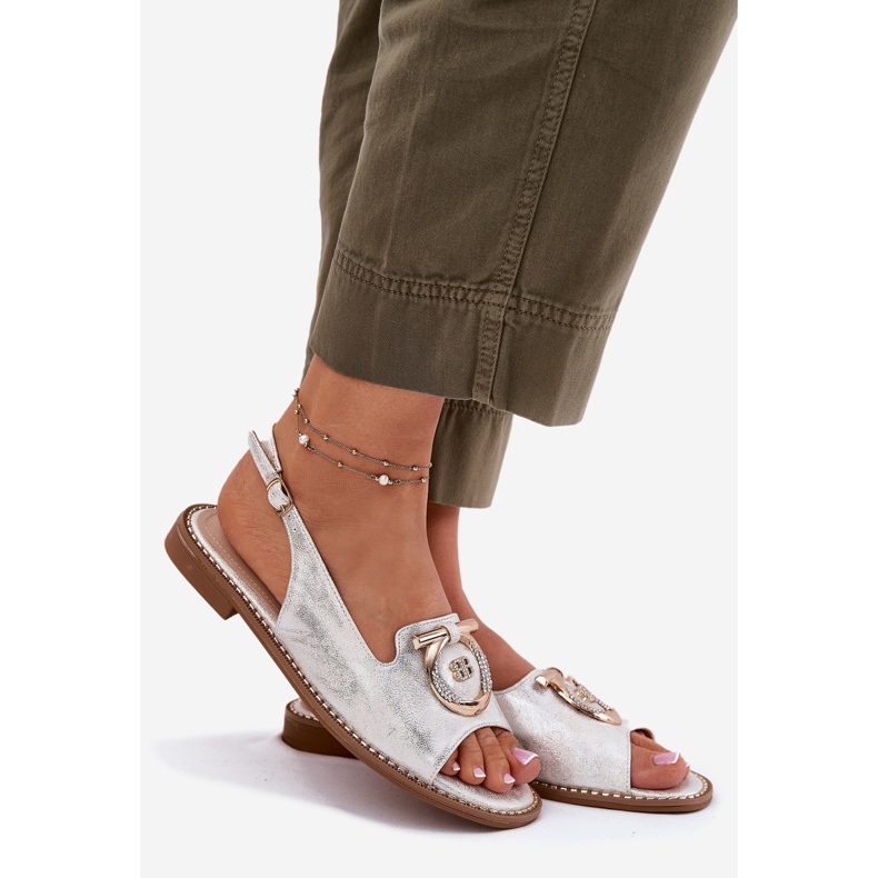 S.Barski Sandálias elegantes com ornamento de salto plano S. Barski KV51-003 Silver prata 1