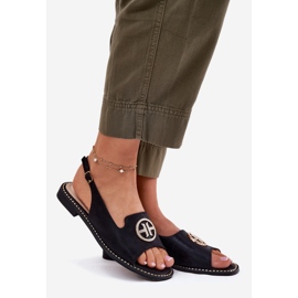 S.Barski Sandálias femininas de salto plano com um ornamento S. Barski KV51-002 Black preto 1