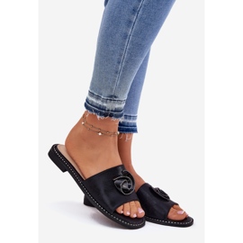 S.Barski Chinelos femininos de salto plano com KV51-007 Black detalhe preto preto preto 1