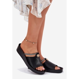 S.Barski Flipers de couro feminino com uma cinta preta KV51-034 decorativa preto 1