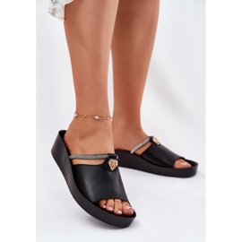 S.Barski Flipers de couro feminino com uma cinta preta KV51-034 decorativa preto 2