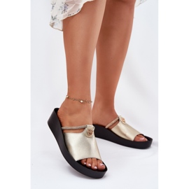 S.Barski Flip-flops de couro feminino com uma tira de ouro KV51-034 decorativa dourado 2