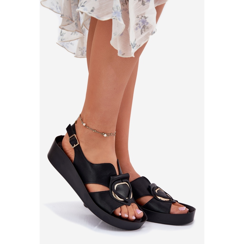 S.Barski Sandálias de couro feminino na cunha S. Barski KV51-031 Black preto 1