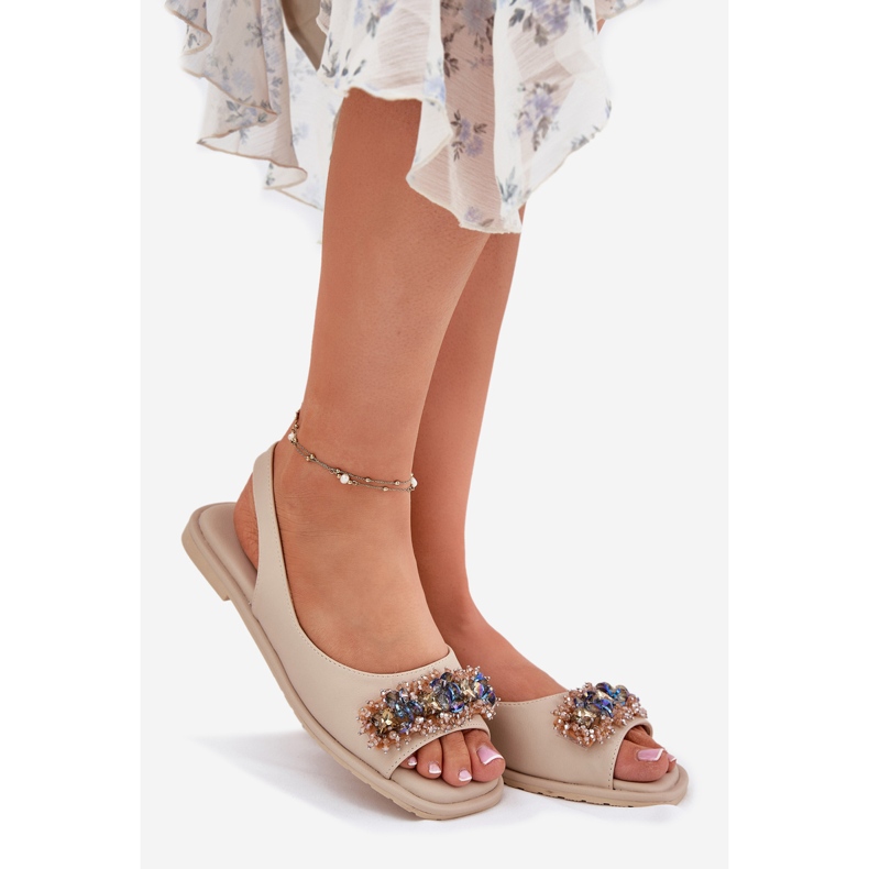 S.Barski Sandálias femininas planas com cristais S. Barski KV51-079 Beige bege 1