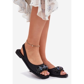 S.Barski Sandálias femininas planas com cristais S. Barski KV51-079 Black preto 1