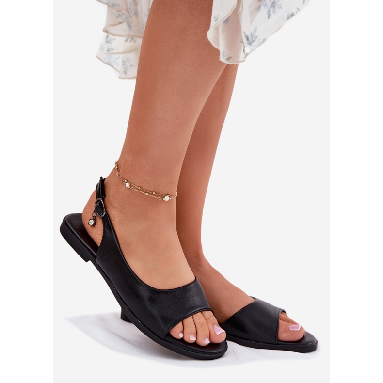 EVento Sandálias femininas de grama planas pretas preto 1