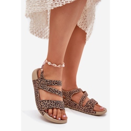 Sandálias de couro feminino zazoo k1004 estampa de leopardo marrom 1