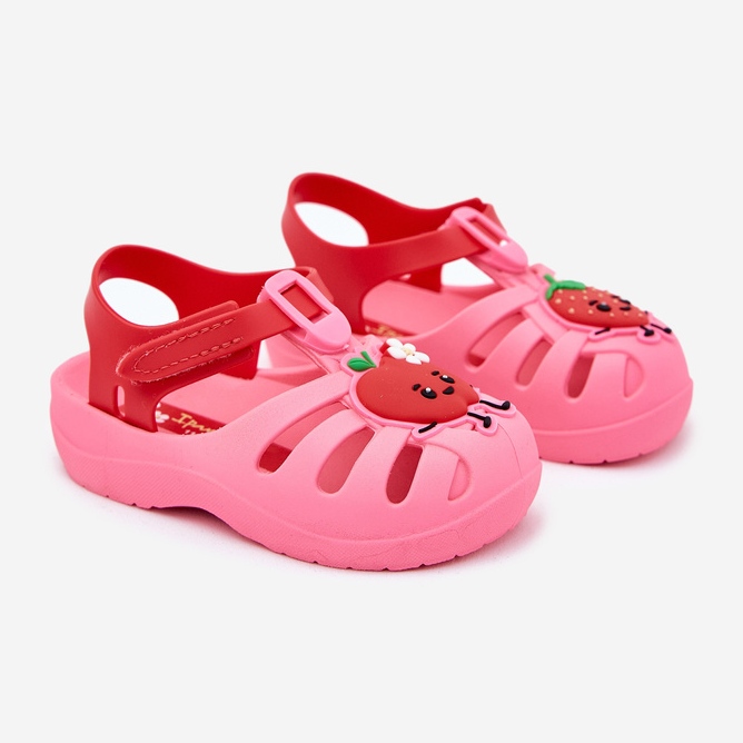 Sandálias infantis de velcro frutas 83615 ipanema verão xiv rosa-vermelho 1