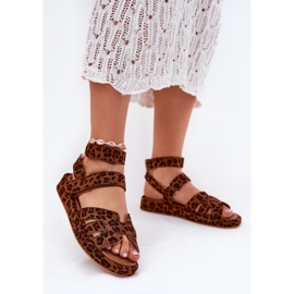 Sandálias femininas com leopardo de velcro marrom 2