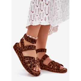 Sandálias femininas com leopardo de velcro marrom 1