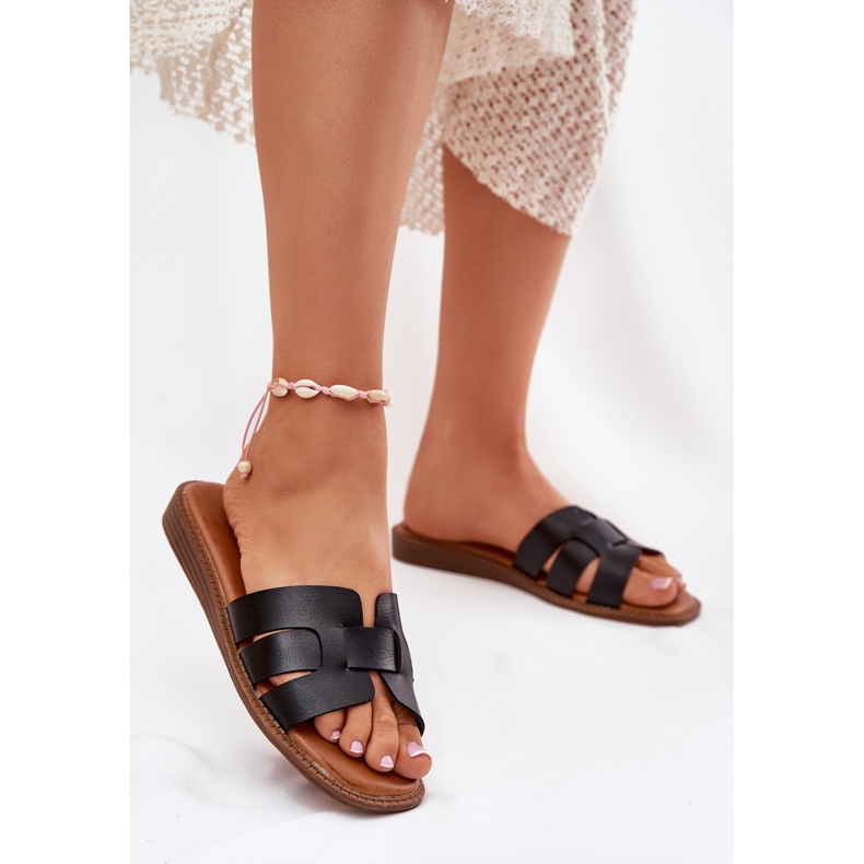 Flipers femininos com couro eco de couro preto 2