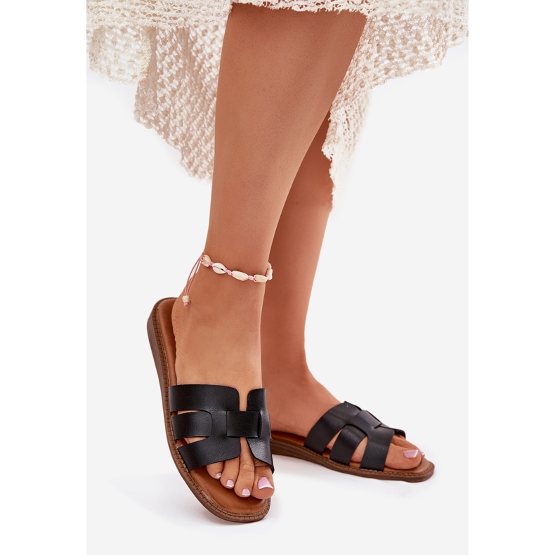 Flipers femininos com couro eco de couro preto 1