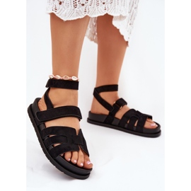 Sandálias femininas de camurça ecológica com velcro preto 2