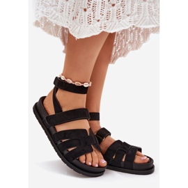 Sandálias femininas de camurça ecológica com velcro preto 1