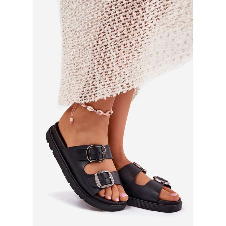 Chinelos femininos com grampos na plataforma preta preto 1