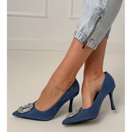 Bombas de jeans em um alfinete com zircões azul 1