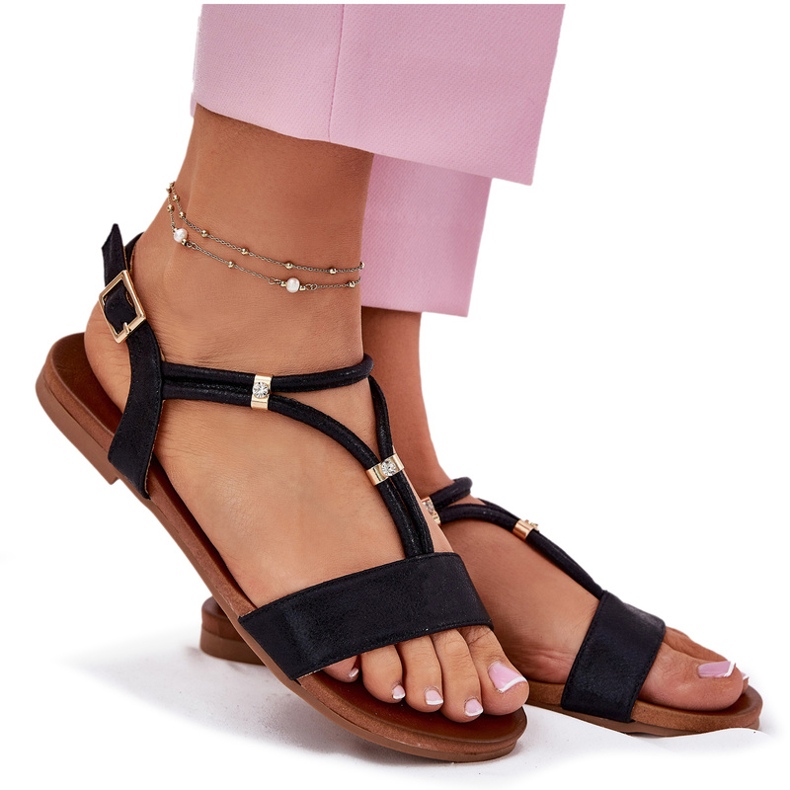 S.Barski Sandálias planas femininas com listras S. Barski Kv51-120 preto 4