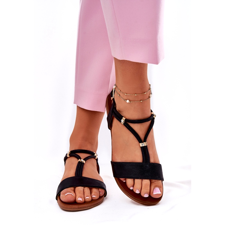 S.Barski Sandálias planas femininas com listras S. Barski Kv51-120 preto 2