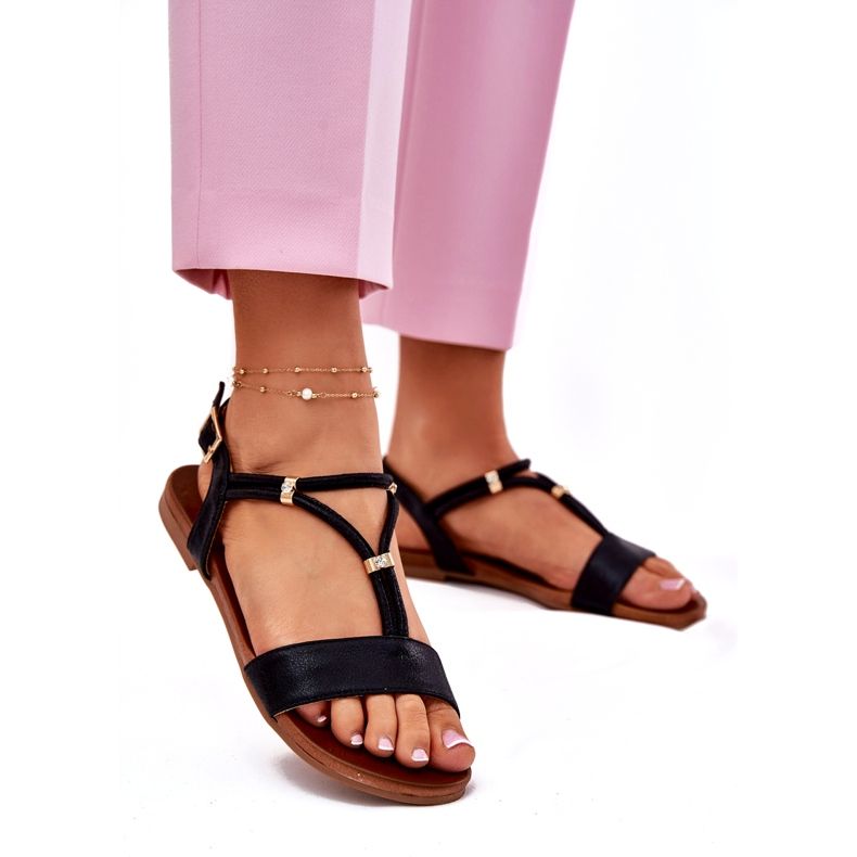 S.Barski Sandálias planas femininas com listras S. Barski Kv51-120 preto 1