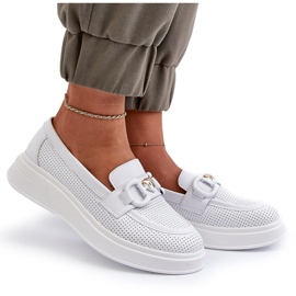 S.Barski Mocas de couro feminino na plataforma Białe S. Barski LR720 com um ornamento branco 4