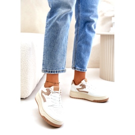 Tênis feminino de couro ecológico na plataforma branca e bege Henizore branco 2