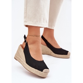 Sandálias femininas para cunha com trança preta preto 2