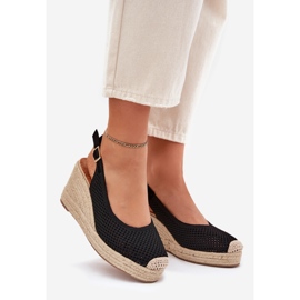 Sandálias femininas para cunha com trança preta preto 1