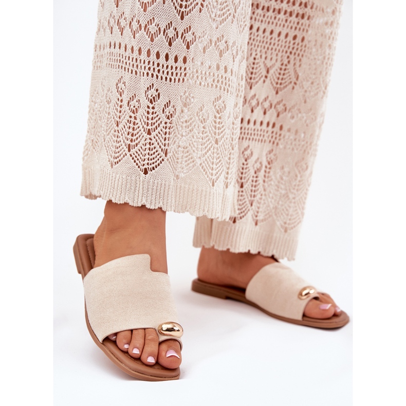 Flip de mulheres planas com detalhes dourados bege 2