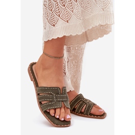 Chinelos planos decorados verde 1