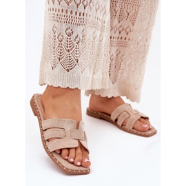 Decorado chinelos de cheiro plano cáqui cáqui bege 2