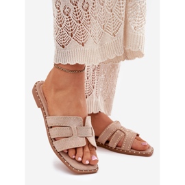 Decorado chinelos de cheiro plano cáqui cáqui bege 1