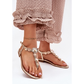 Sandálias femininas de grama plana com cristais dourados 2 Sandálias femininas de grama plana com cristais dourados 2