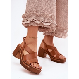 Sandálias de couro no posto marrom Zazoo 1081 castanho 2