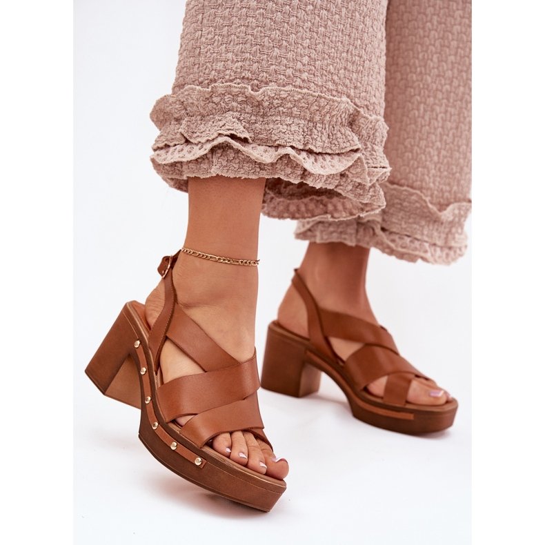 Sandálias de couro no posto marrom Zazoo 1081 2