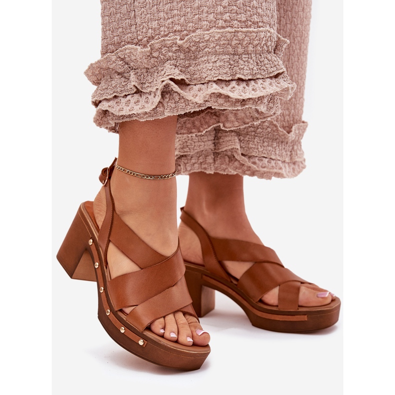 Sandálias de couro no posto marrom Zazoo 1081 castanho 1