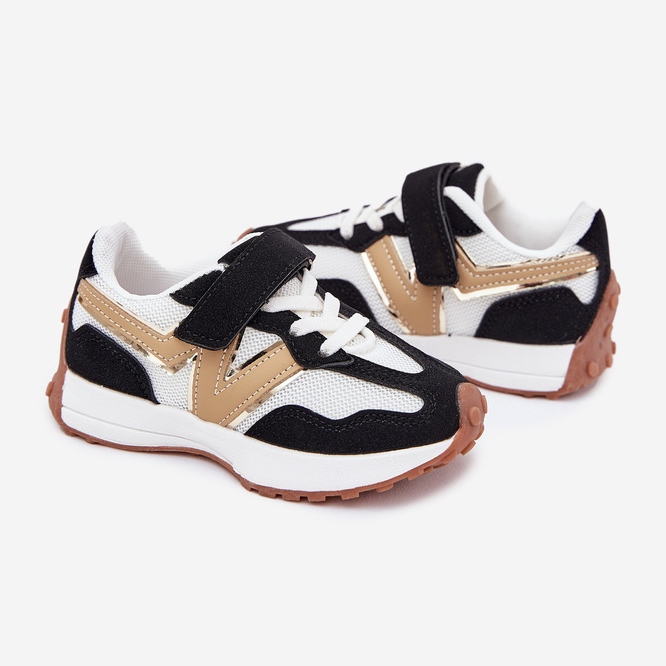 Tênis infantis com velcro branco e branco preto 2