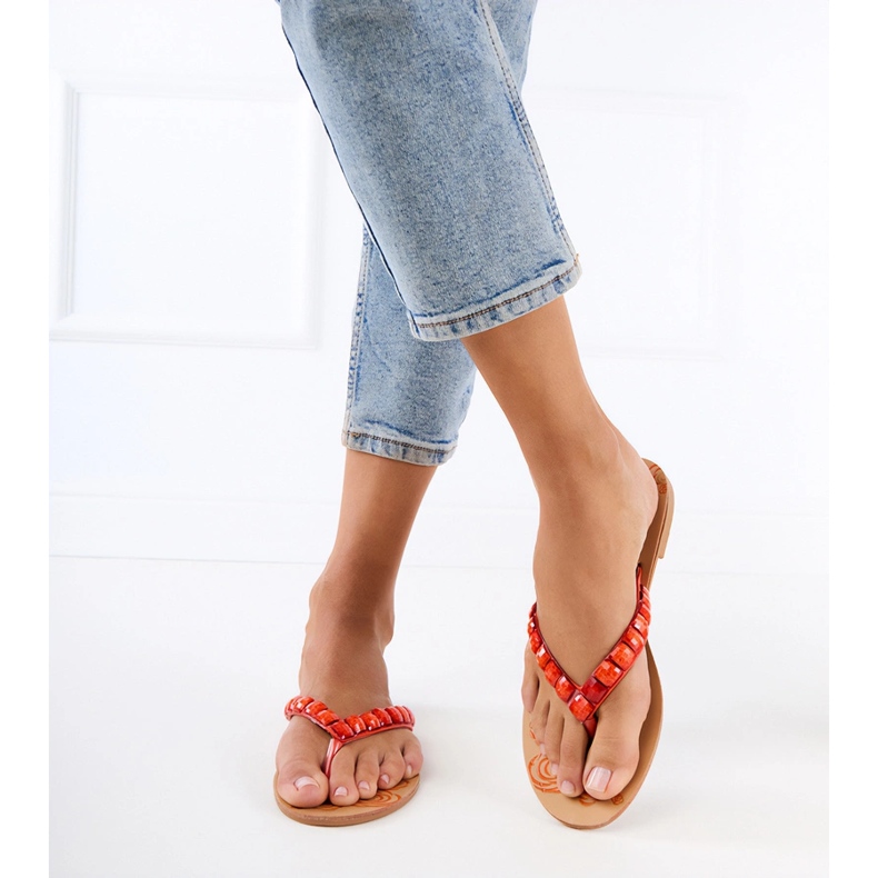 Flip -flaps de laranja -Flops decorados com seixos 1 Flip -flaps de laranja -Flops decorados com seixos 1