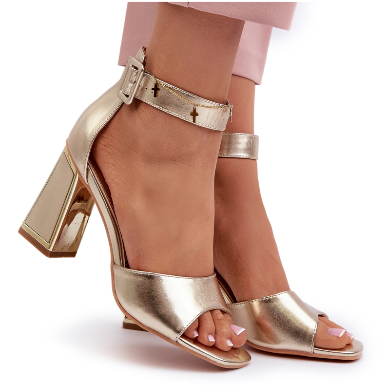 Evento Sandálias femininas elegantes de salto alto douradas dourado 4