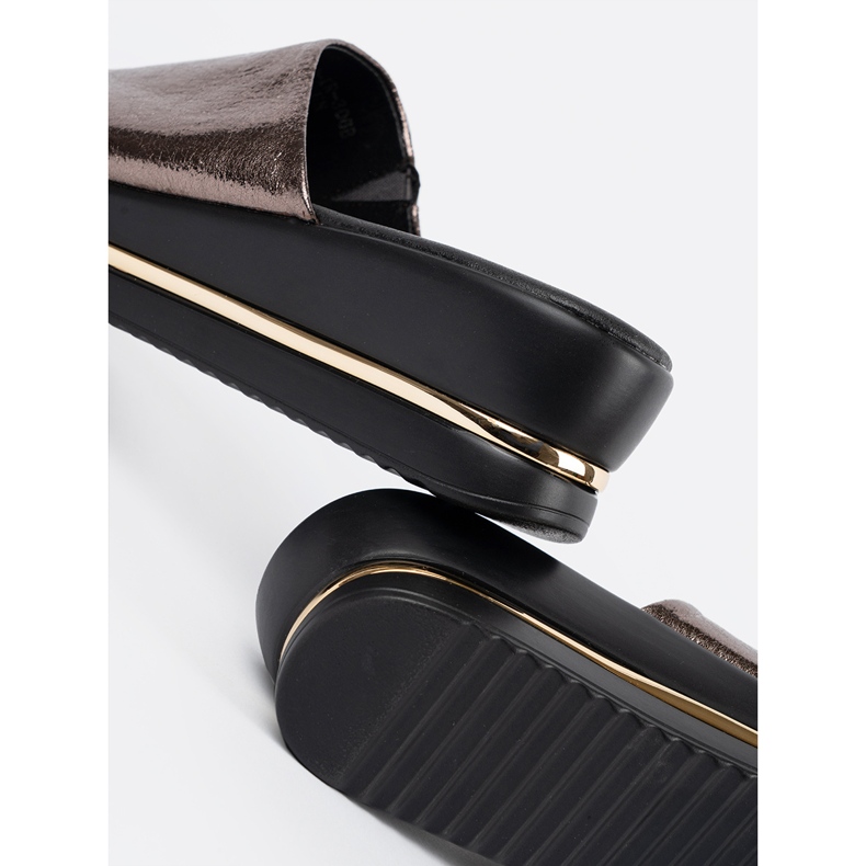 Goodin Chinelos femininos metálicos na plataforma castanho 2