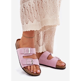 Chinelos femininos na plataforma de cortiça fivelas de lavanda tolet 1