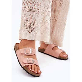 Chinelos femininos na plataforma de cortiça fivelas rosa 2