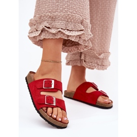 Chinelos femininos na plataforma de cortiça fivelas vermelhas vermelho 2
