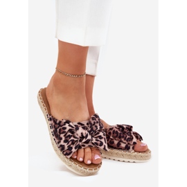 Chinelos femininos na plataforma com trança e arco -bow castanho 1