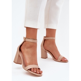 Sandálias femininas de couro ECO no post bege 2