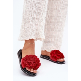 Chinelos femininos com flores materiais vermelhas vermelho 2