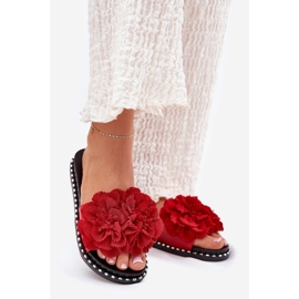 Chinelos femininos com flores materiais vermelhas vermelho 1