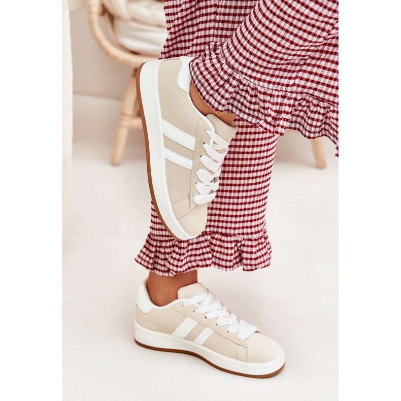 Tênis femininos sapatos esportivos com bege de couro ecológico 2