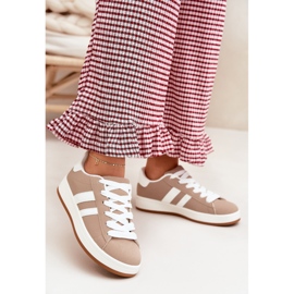 Tênis femininos sapatos esportivos com visão escura de couro ecológico bege 2